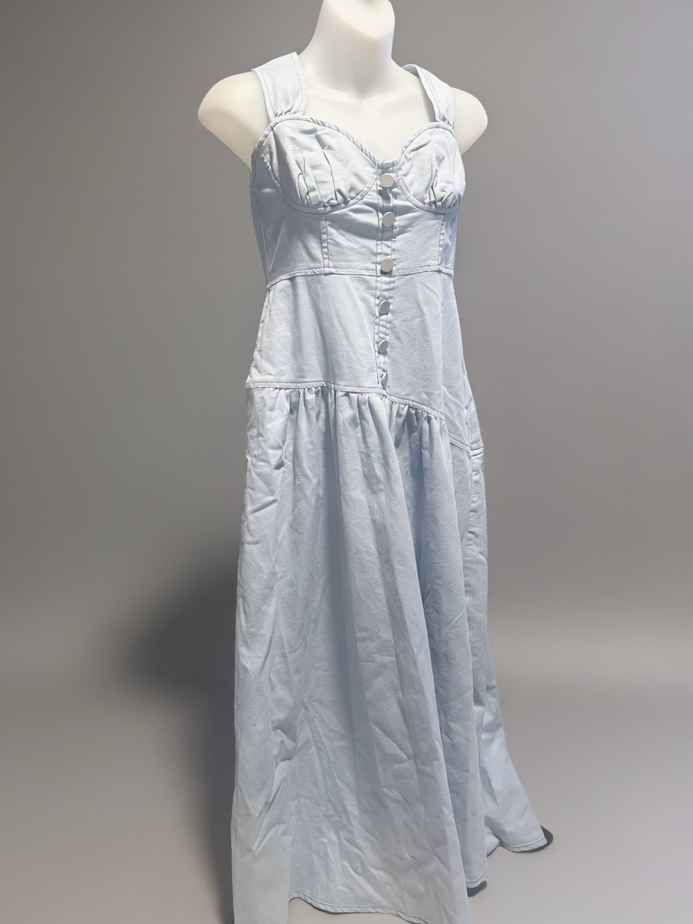 Pansy Flounce Hem Maxi Dress Light Blue Black - Picture 4 of 6